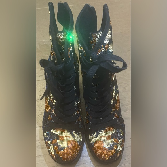 Steve Madden Pass Lug Heeled Rhinestone Combat Boots - Picture 2 of 5